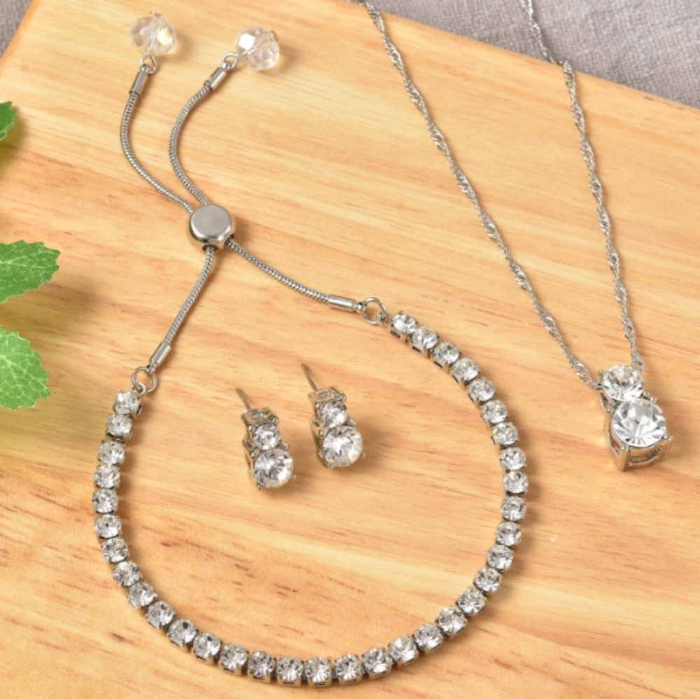 Austrian crystal necklace set, set in silver tone